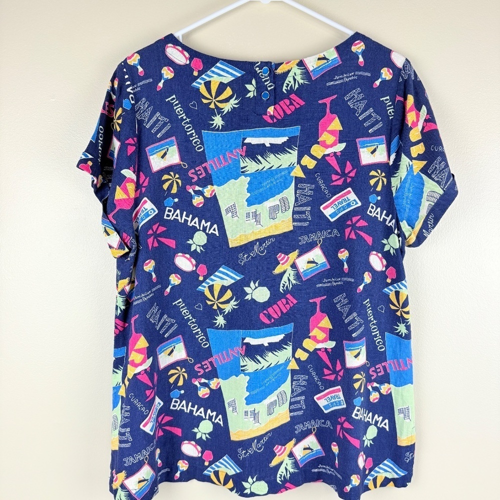 Anthropologie ModCloth Linen-Blend Novelty Print Short Sleeve Blouse XL - Picture 3 of 10